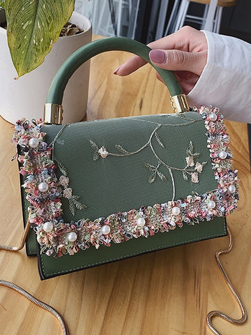 Pearl Embroidery Sling Bag